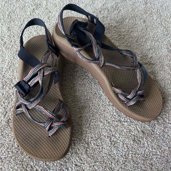 Chaco ZCloud X2 Double Strap Toe Loop Multicolor Sport Sandals Tan Blue Water - Picture 1 of 9